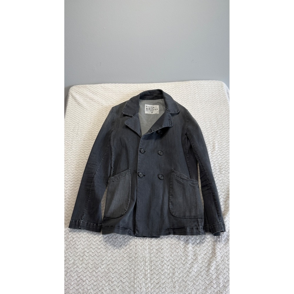 Frank & Eileen Belfast Peacoat Jacket Faded Black Denim Made in USA Size M 4273